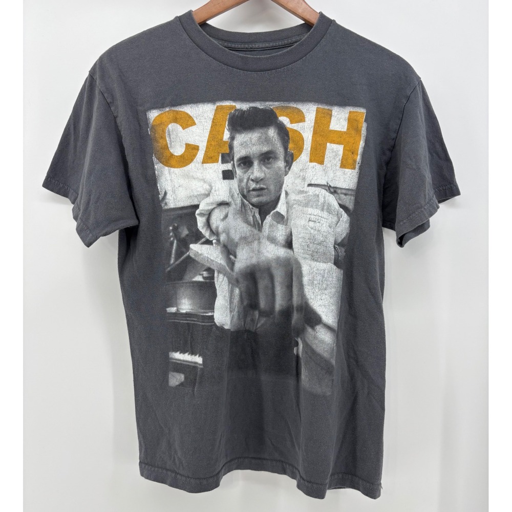 Johnny Cash T-Shirt Men's Medium Charcoal Gray Graphic Print Zion Rootswear